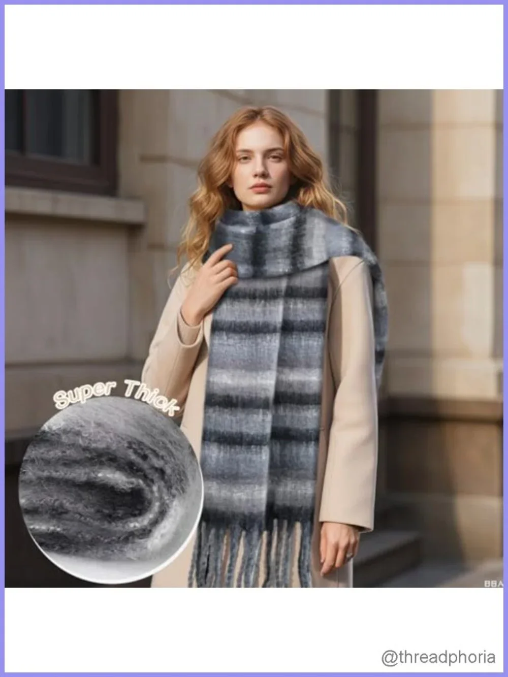 Women's Oversized Chunky Knit Winter Scarf Wrap with Tassels, Polyester,